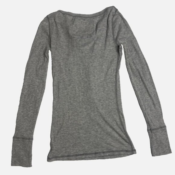 Y2K Abercrombie Eyelet Henley Top Gray Long Sleeve Size Large L Moose Logo EUC - Picture 2 of 5